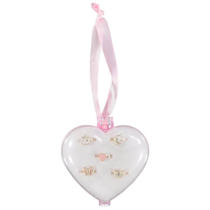 Lot de 5 bagues fantaisie + boîte cœur pour fille 