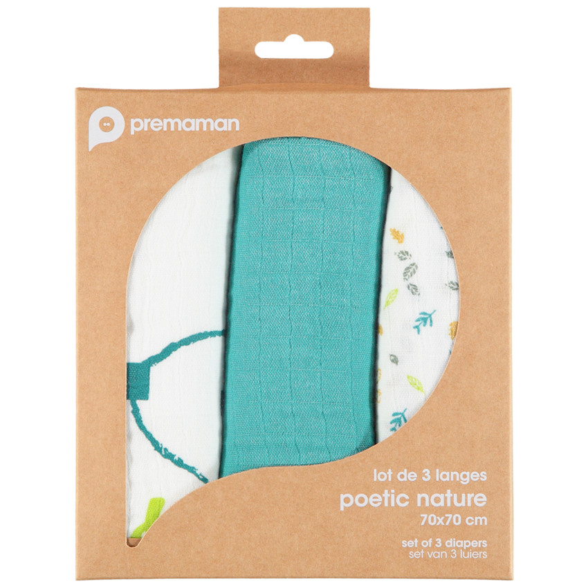 Lot de 3 langes en gaze de coton garçon 