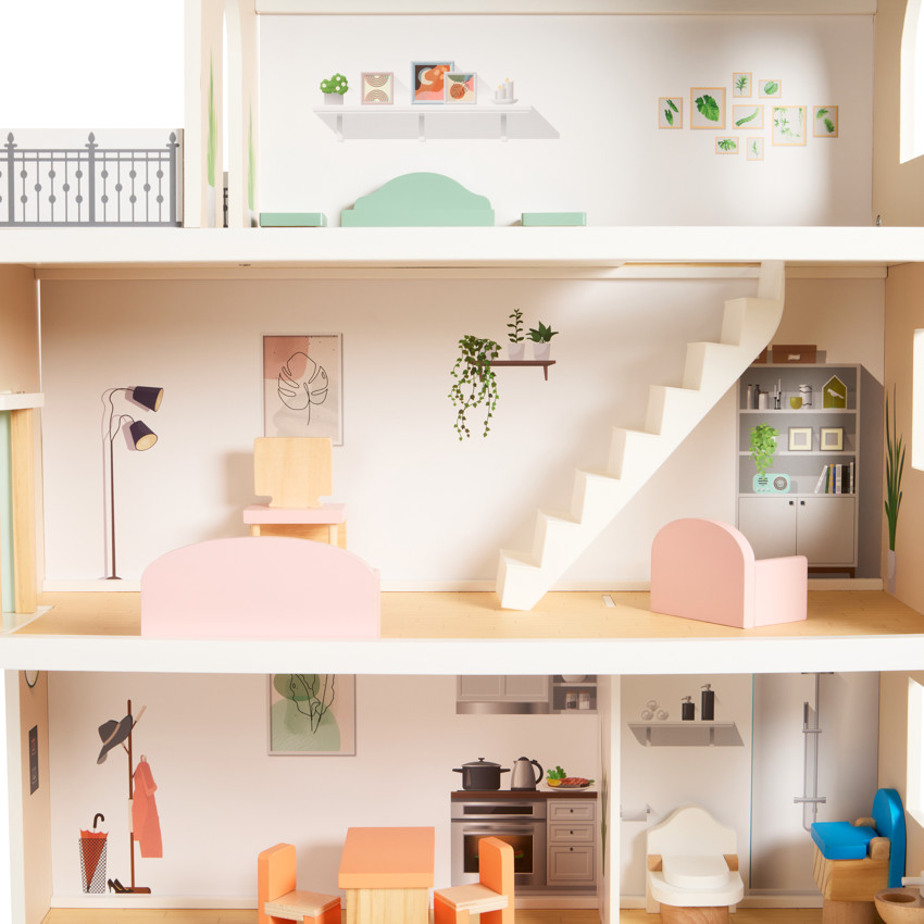 Maison de poupées aménagée en bois 