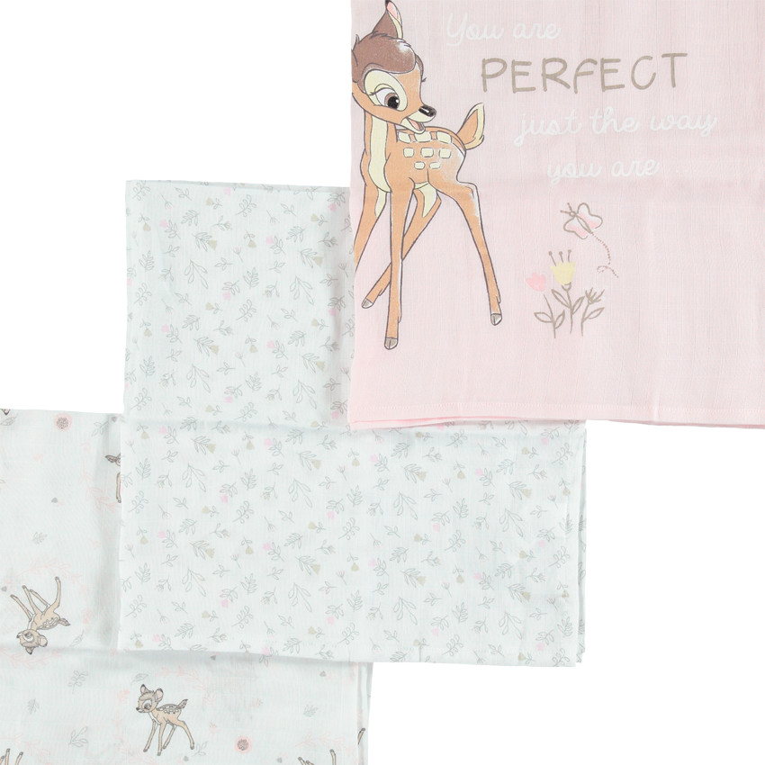 Lot de 3 langes en gaze de coton Bambi Disney 