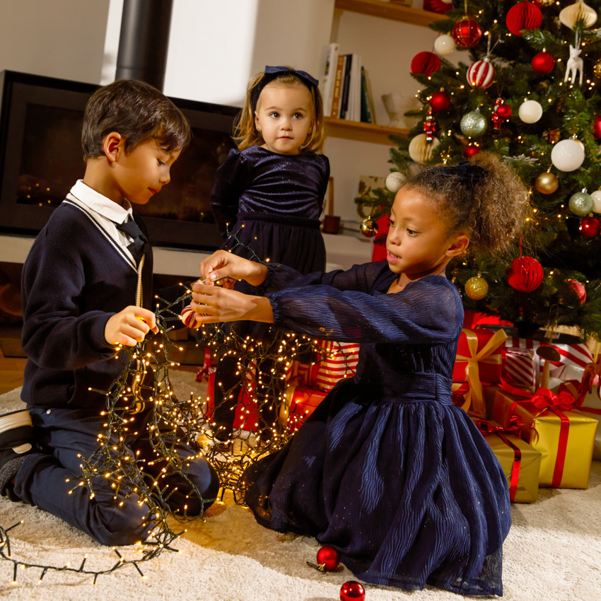 Feestjurk met lange mouwen 2-in-1 effect + hoofdband voor babymeisjes 