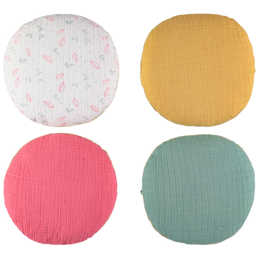 Rond decoratiekussen in modulair katoenen gaze, te gebruiken als bed- of boxomranding 