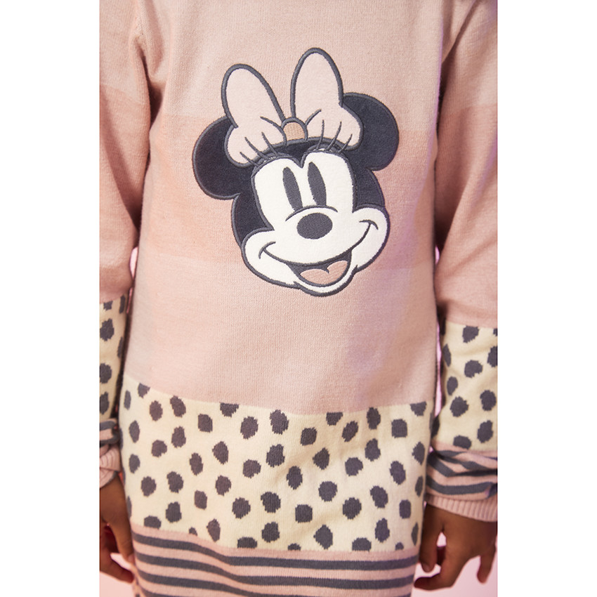 Jurk lange mouwen in tricot met geborduurde patch Minnie Disney voor meisjes 