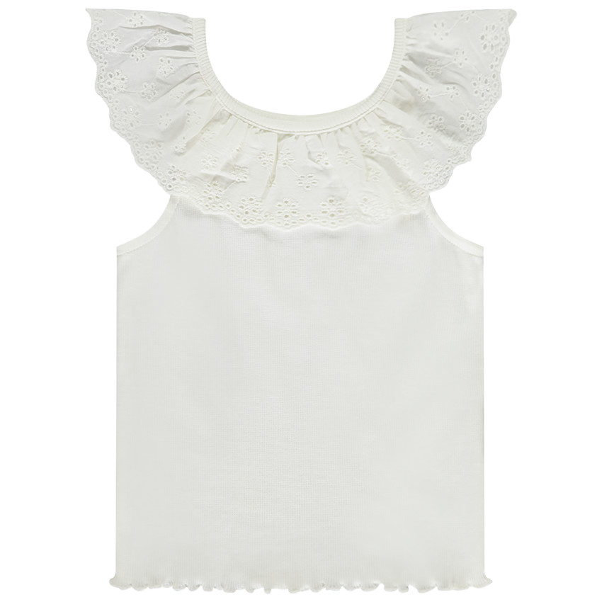 Débardeur à collerette volantée en broderie anglaise pour bébé fille 