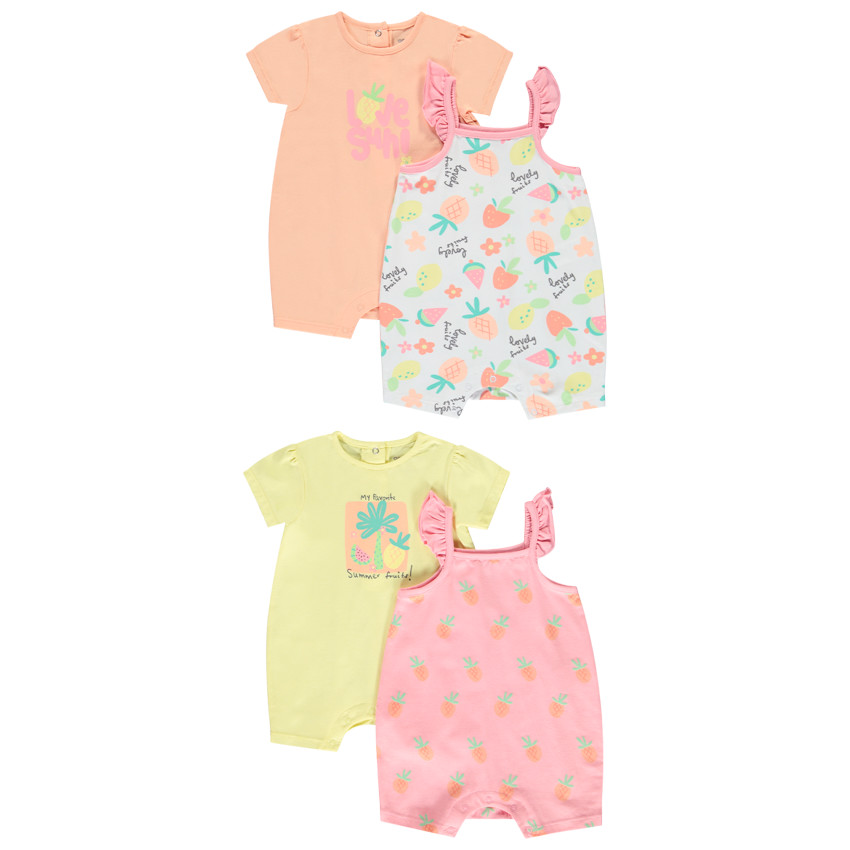 Lot de 4 combinaisons courtes fantaisies pour bébé fille  