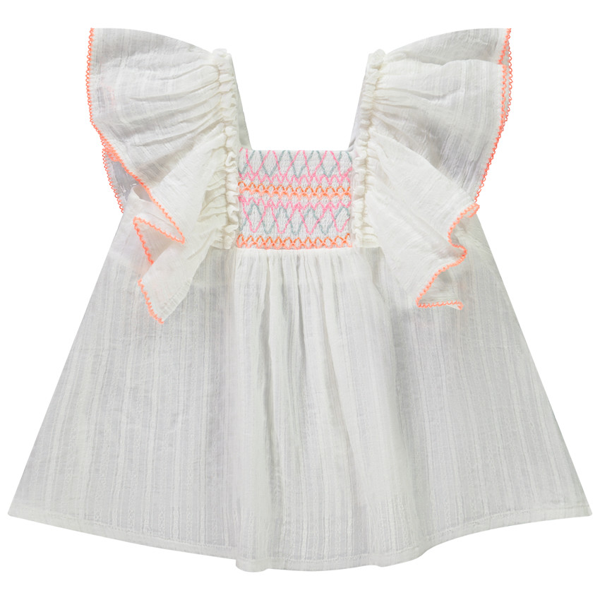 Tunique manches courtes volantées avec haut effet smocke pour fille 