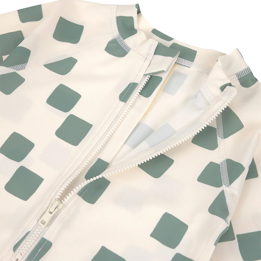 Maillot de bain manches courtes T62/68 (3-6 mois) Checkerboard Sea Salt/Green 