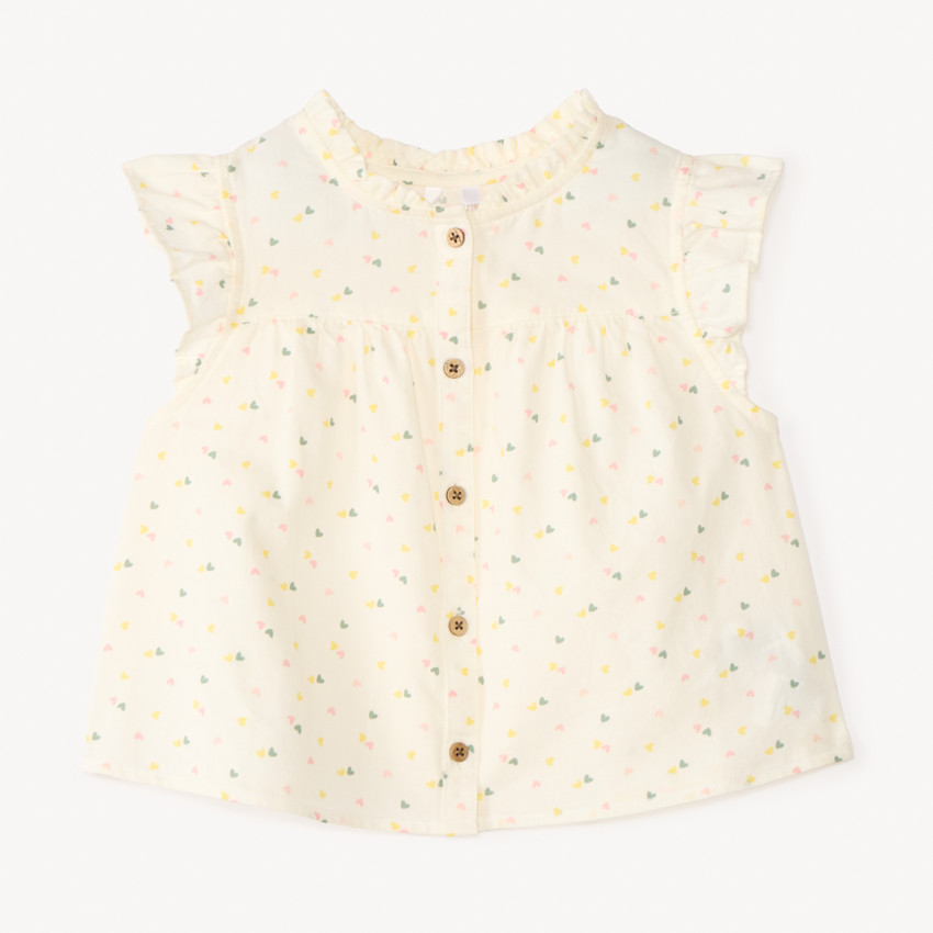 Chemisier à manches volantées imprimé cœurs pour bébé fille 