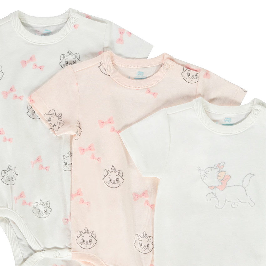 Lot de 3 bodies manches courtes motifs Marie Disney pour bébé fille 