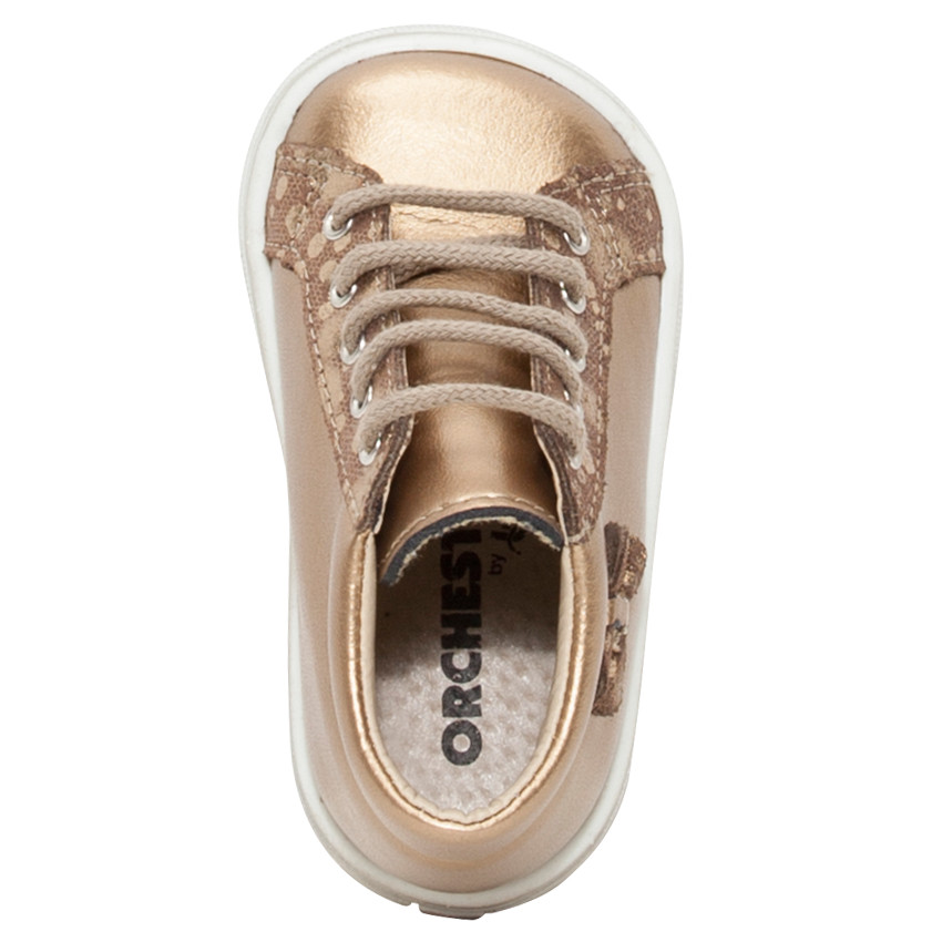 Gouden laarzen uit leder met opgestikte strik 