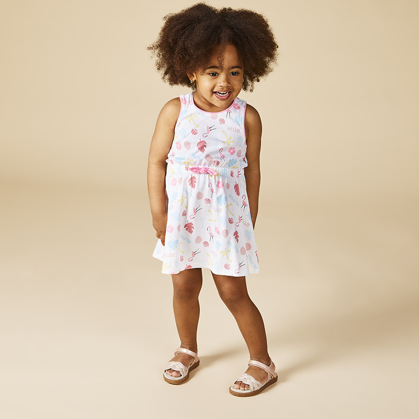 Robe sans manches imprimé exotique et dos ouvert pour bébé fille 