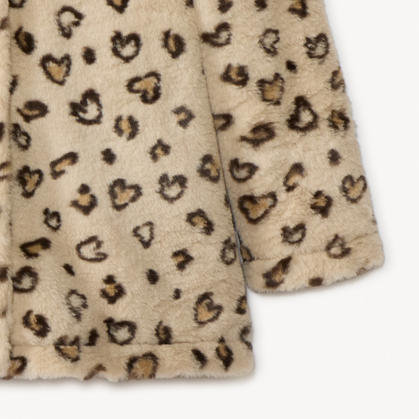 Manteau en fausse-fourrure léopard avec capuche pour fille  