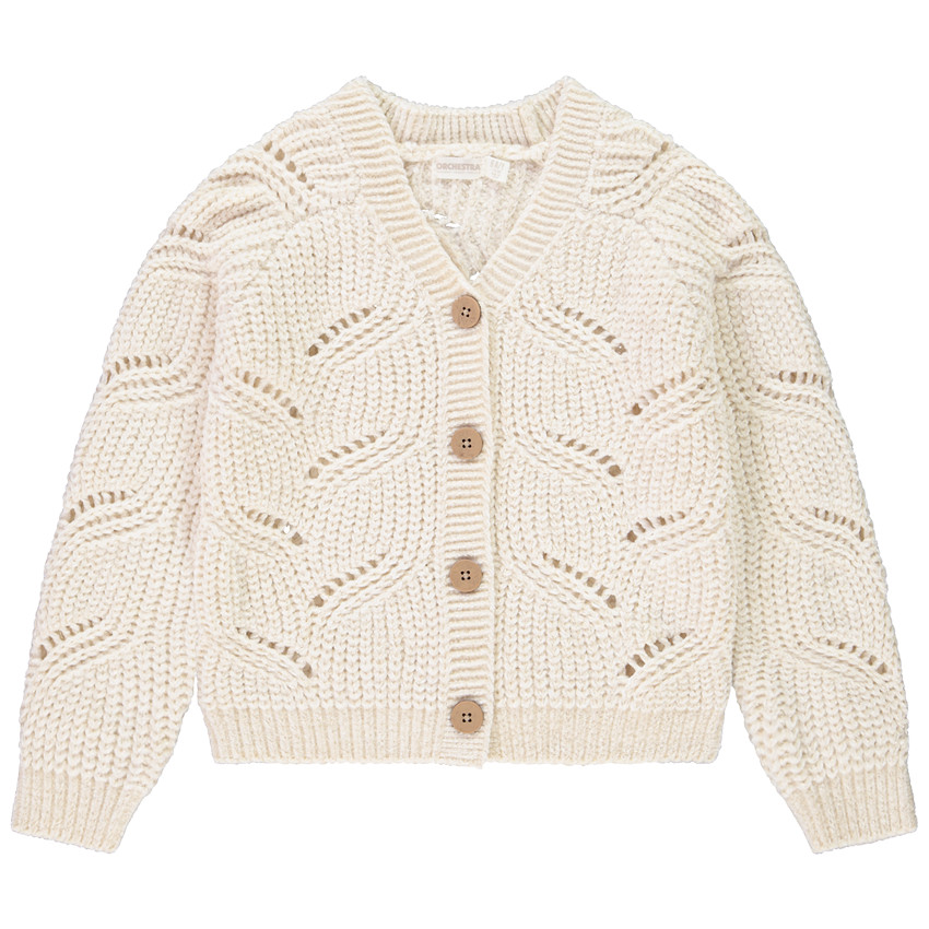 Gilet boutonné en tricot chenille ajouré pour fille 