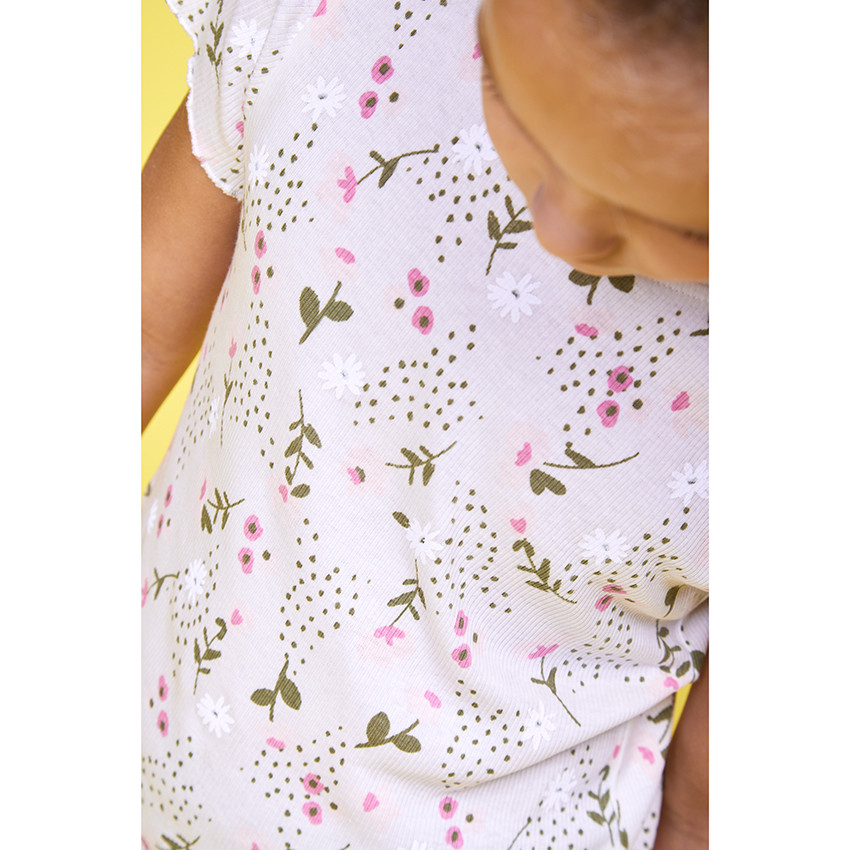 T-shirt manches courtes en jersey côtelé imprimé fleuri pour fille 