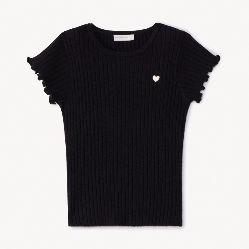 Trui met korte mouwen in gebreide stof met borduurwerk voor meisjes 