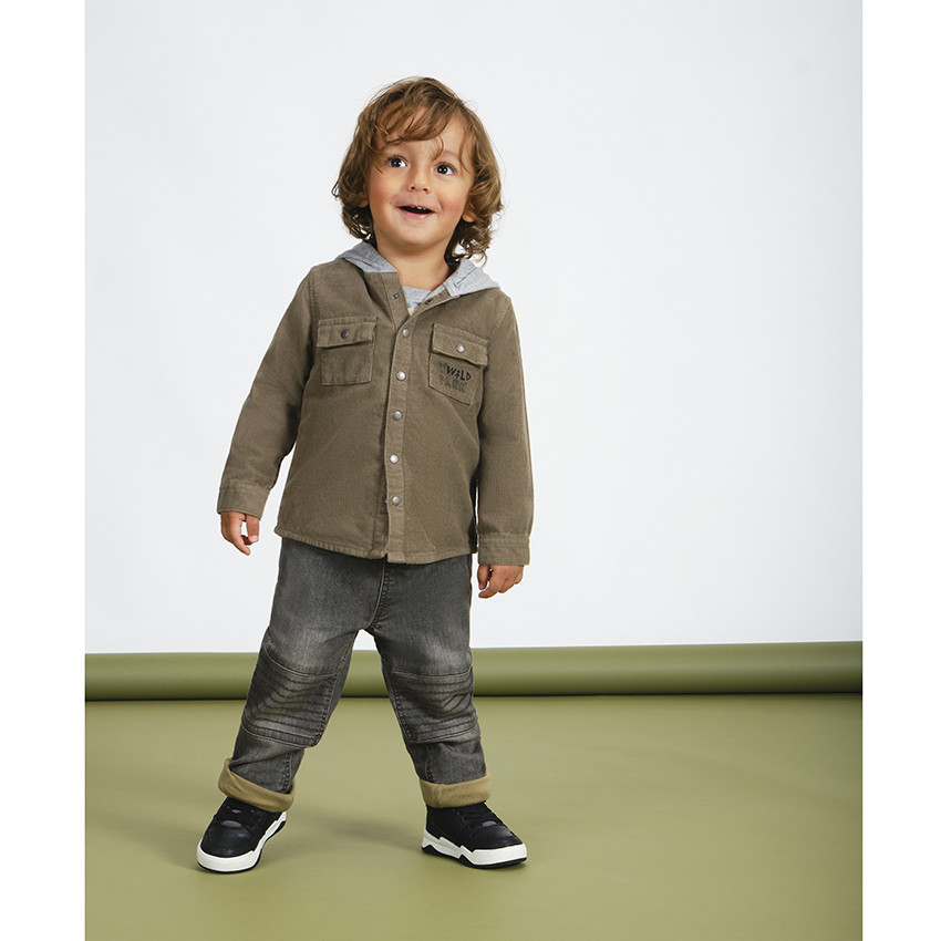 Chemise manches longues en velours milleraies avec capuche pour bébé garçon 