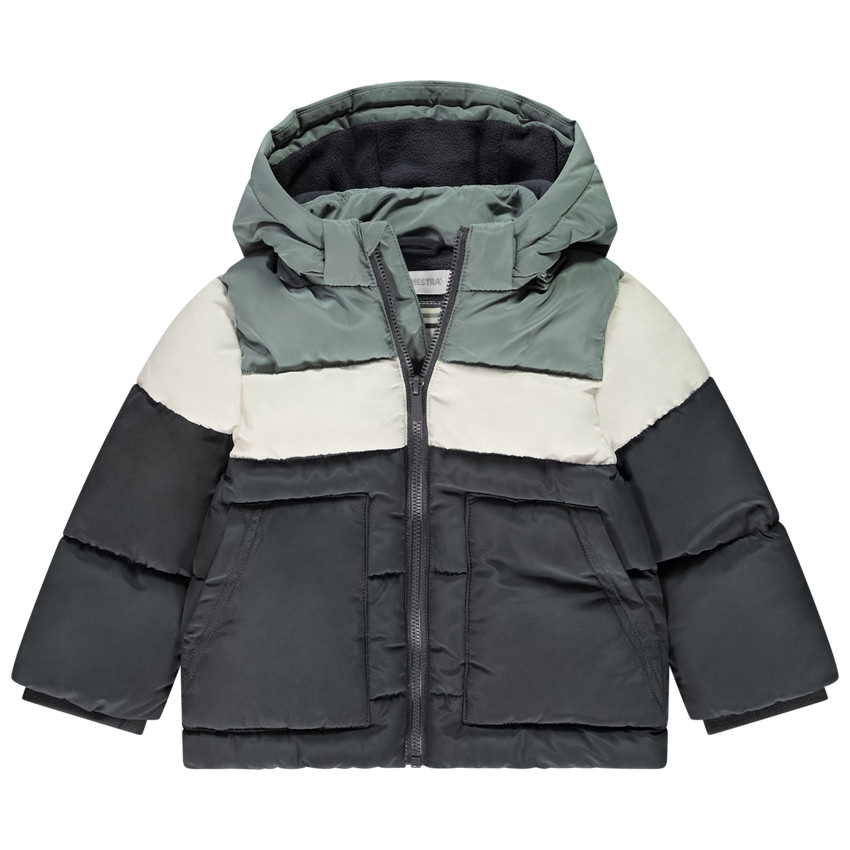 Donsjas met afneembare kap en colour block effect voor baby jongen 