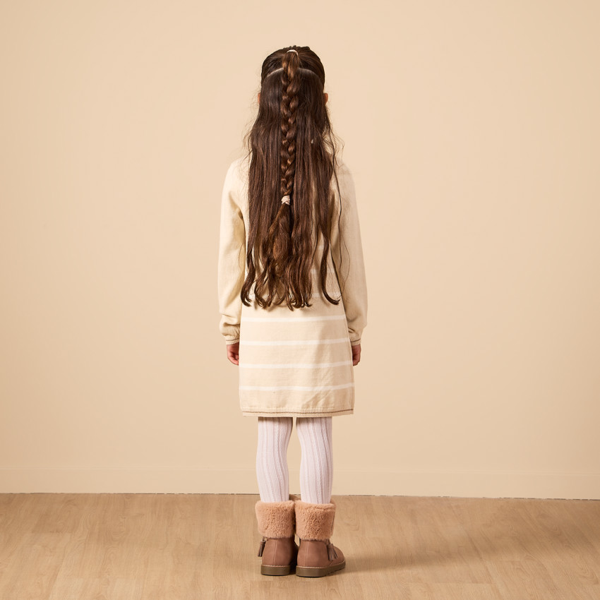 Robe manches longues en tricot fantaisie avec rayures pour fille  
