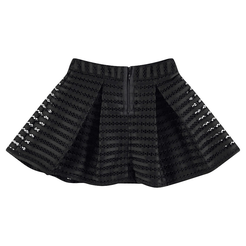 Jupe patineuse taille haute en maille ajourée 