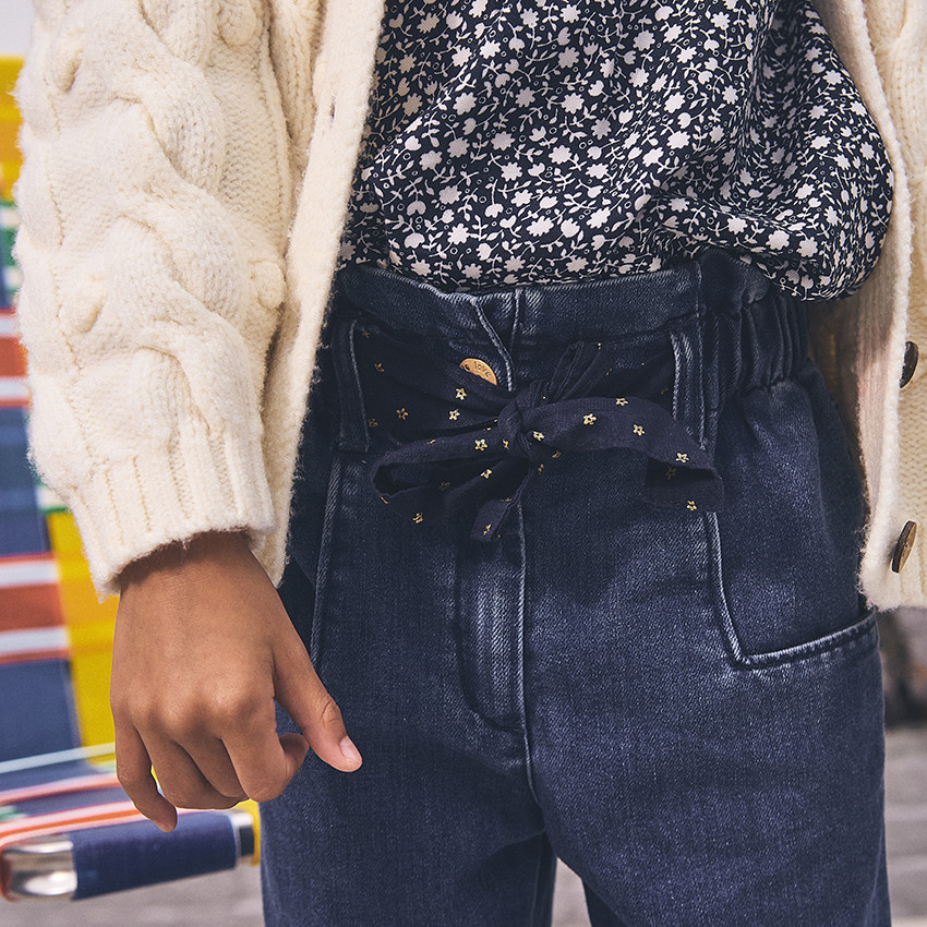 Jeans paperbag in denim met fantasie riem voor meisjes 