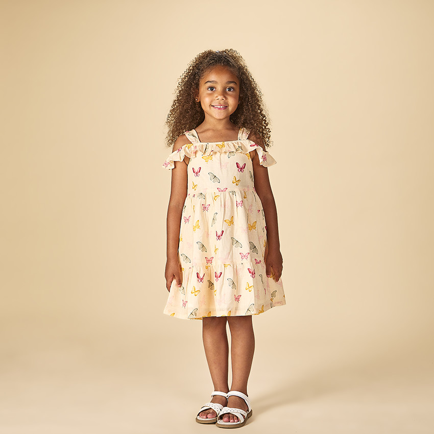 Jurk met afhangende schouders en vlinderprint voor meisjes 