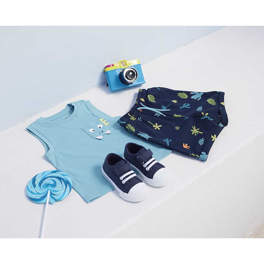 Lage sneakers van stof met elastische veters en klittenband voor jongens 