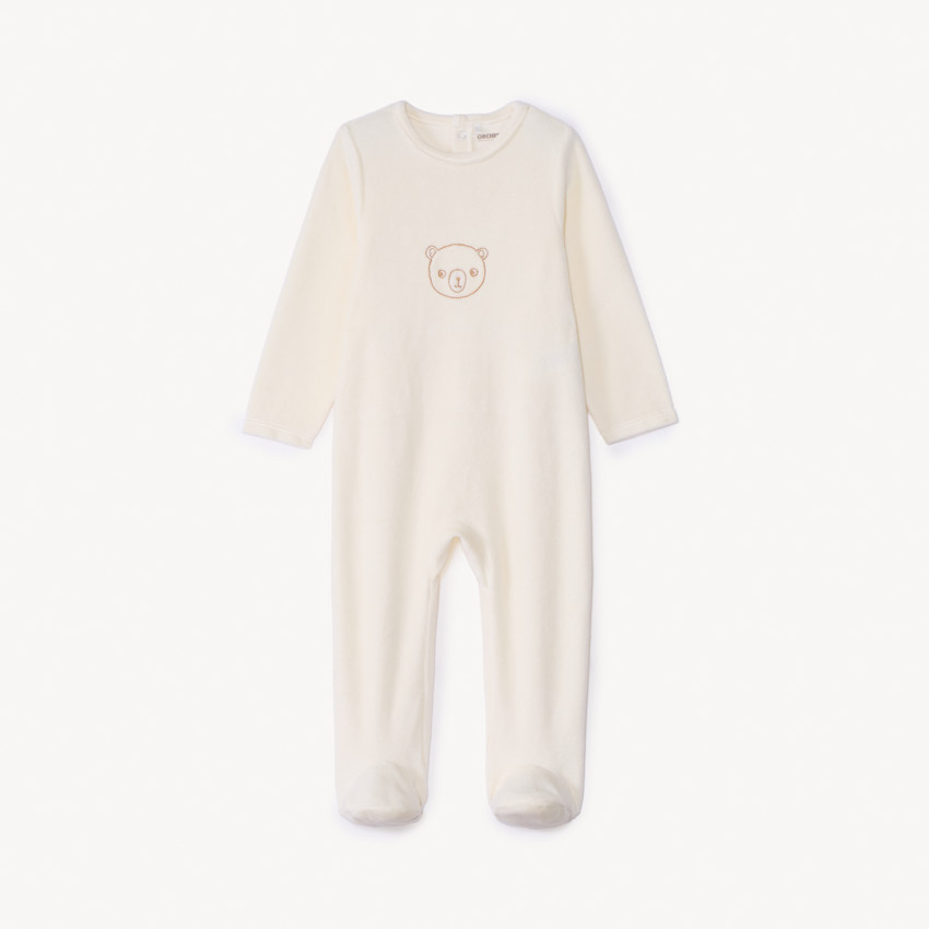 Pyjama van fluweel met geborduurd dier voor baby jongen 
