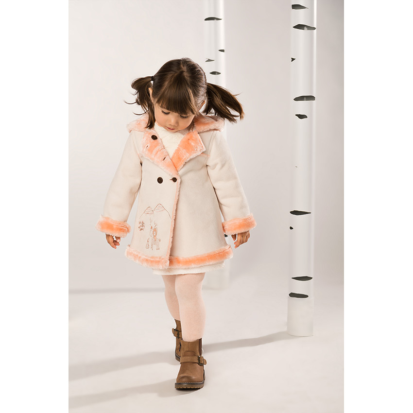 Manteau brodé à capuche effet peau retournée, doublé sherpa  