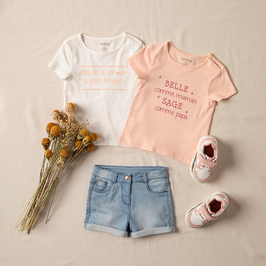 T-shirt manches courtes à message pour bébé fille 
