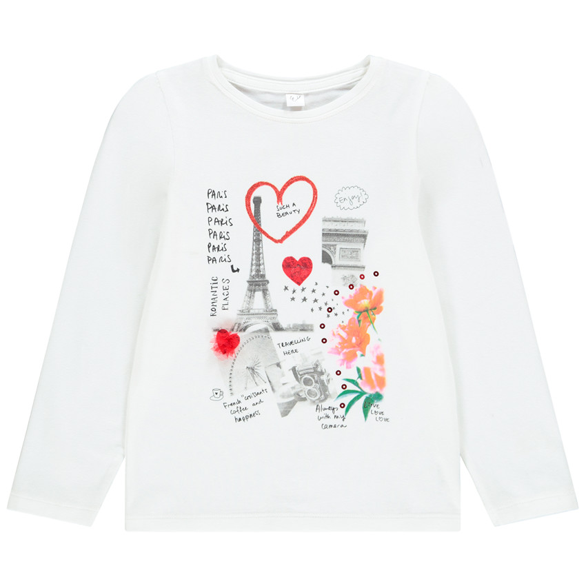 T-shirt met lange mouwen met Paris-print, voor meisjes. 