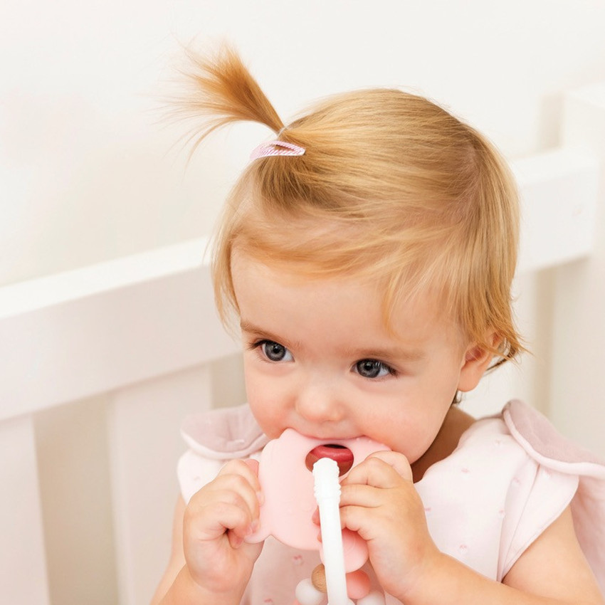 Anneau de dentition en silicone - Souris Rose  