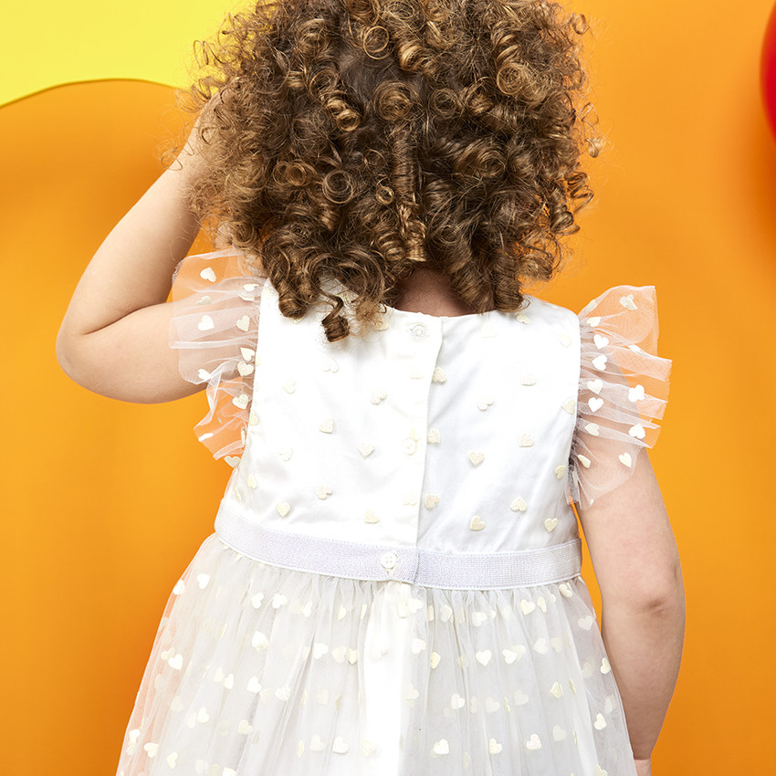 Ceremoniejurk in tule met glinsterende harten voor meisjes 