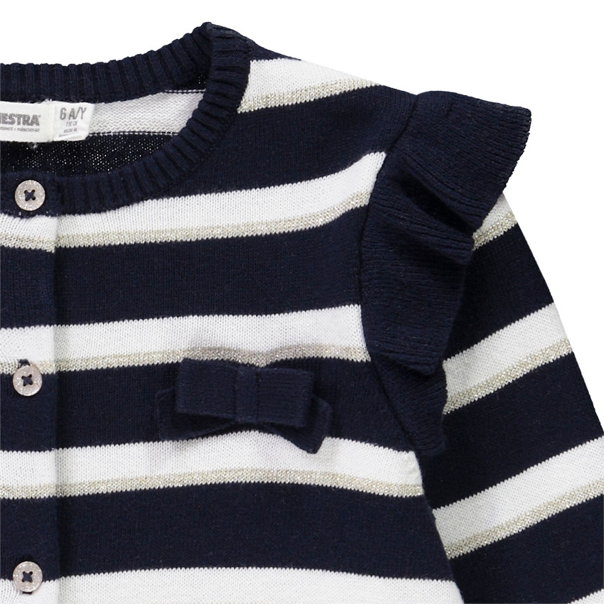 Gilet manches longues volantées en tricot à rayures pour fille 