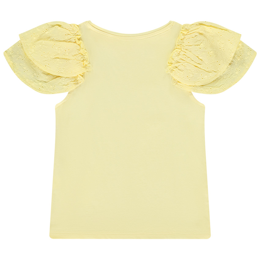 T-shirt manches courtes brodées et volantées pour fille 