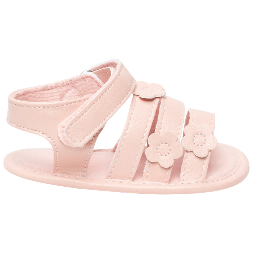 Roze sandalen met klittenband en bloemenpatch 