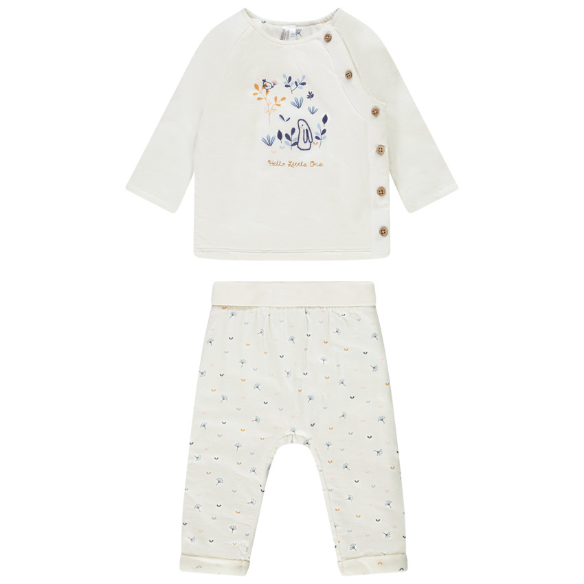 Ensemble en velours et jersey ouatiné t-shirt manches longues + pantalon imprimé fleuri pour bébé fille 