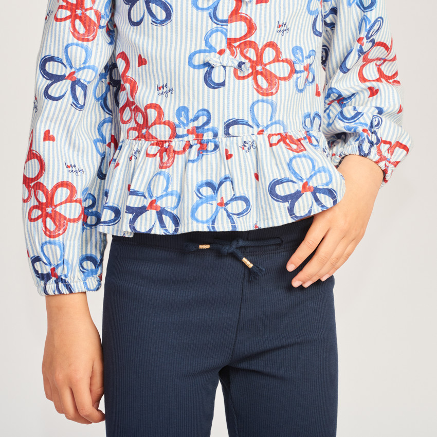 Legging côtelé uni avec cordon à pompons pour fille 