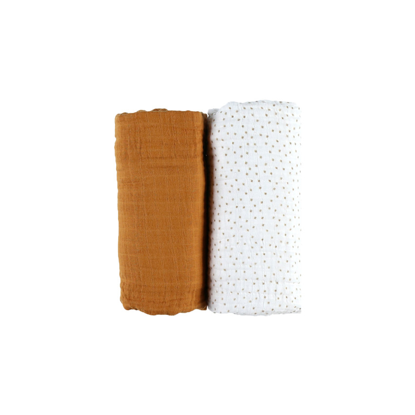 Lot De 2 Draps-housses Pour Poussette 82x41cm + 4 Bavoirs - Mousseline De Coton Doux, élastique 360°