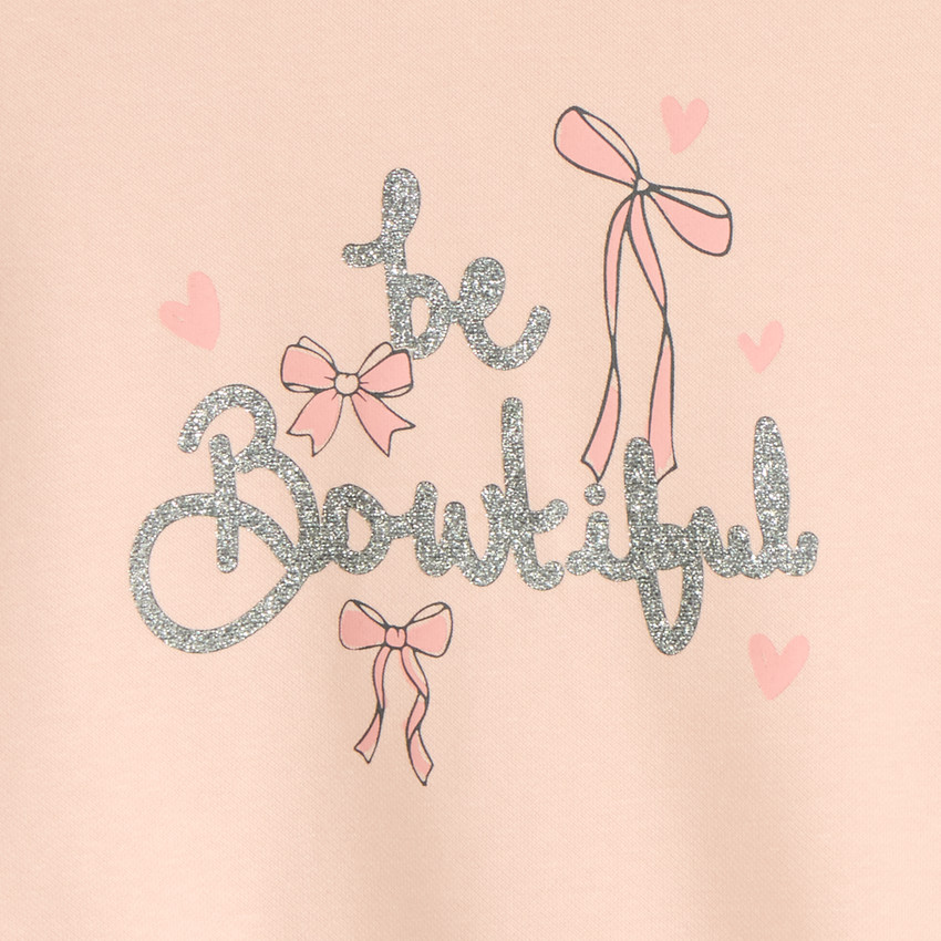 Sweat in fleece 1/2 oversized met fantasieprint voor meisjesbaby. 