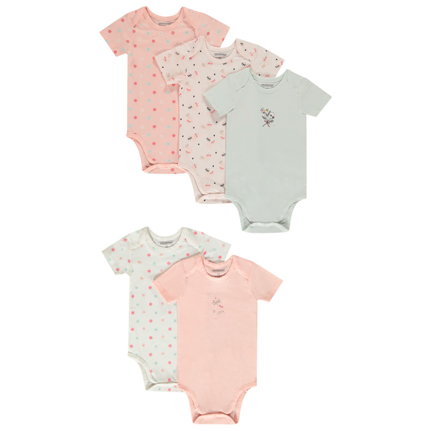 Set met 5 rompers van jersey met fantasieprint voor babymeisjes 