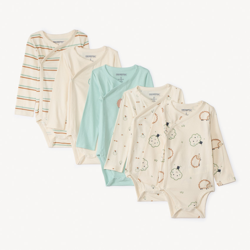 Lot de 5 bodies manches longues fantaisie pour bébé garçon avec ouvertures différentes selon l'âge 