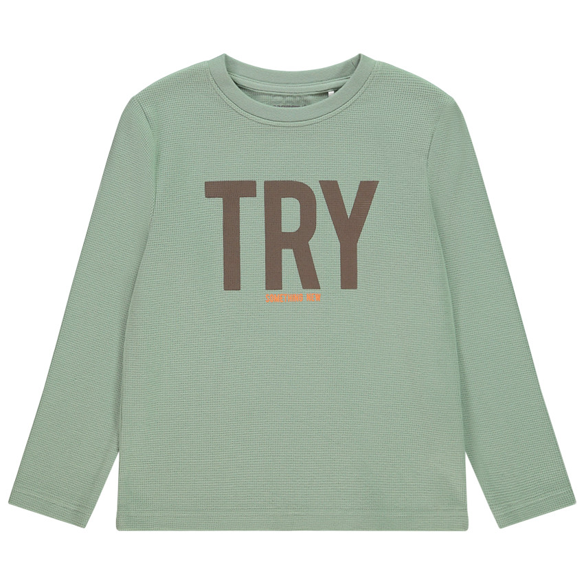 T-shirt manches longues maille effet nid d'abeille avec print pour garçon  