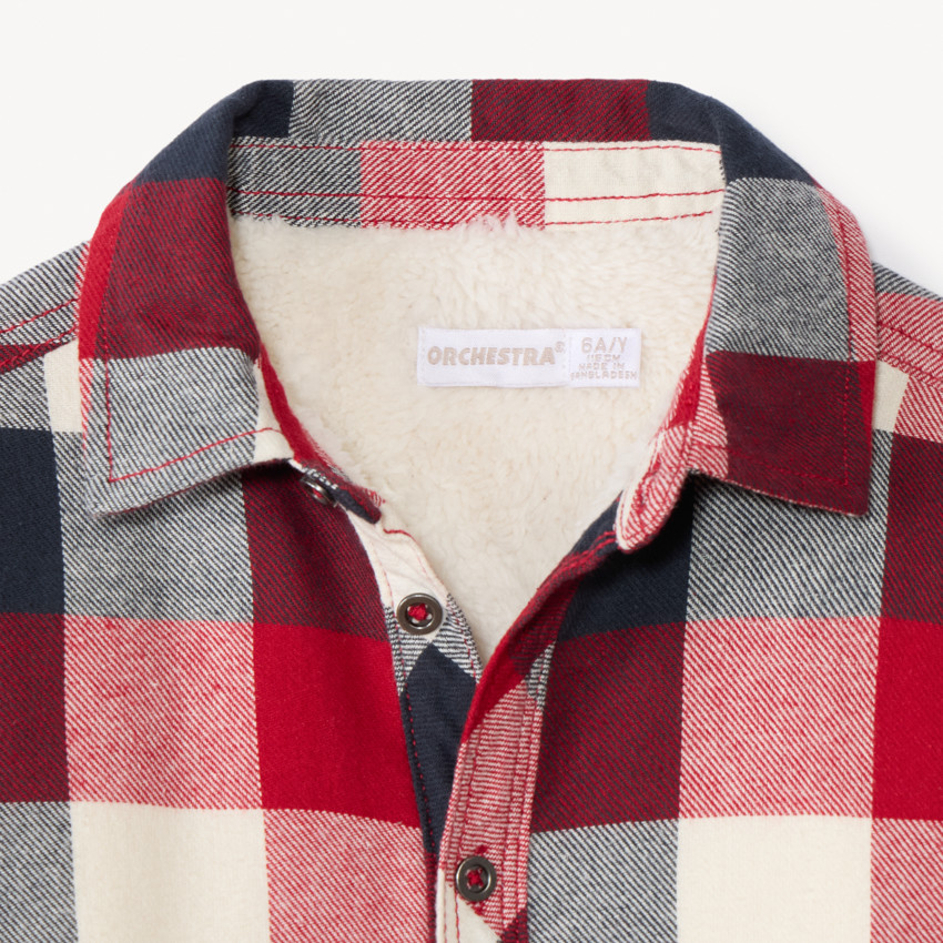 Overhemd in flanel met sherpa voering, geruit jongens 