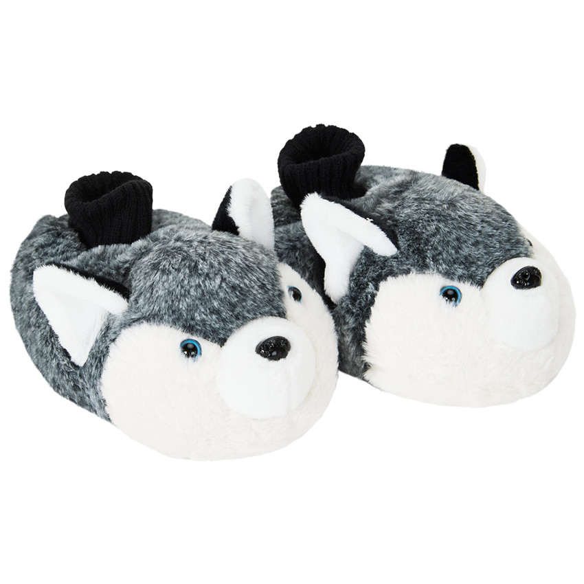 Chausson gris et blanc visuel chien pour garçon 