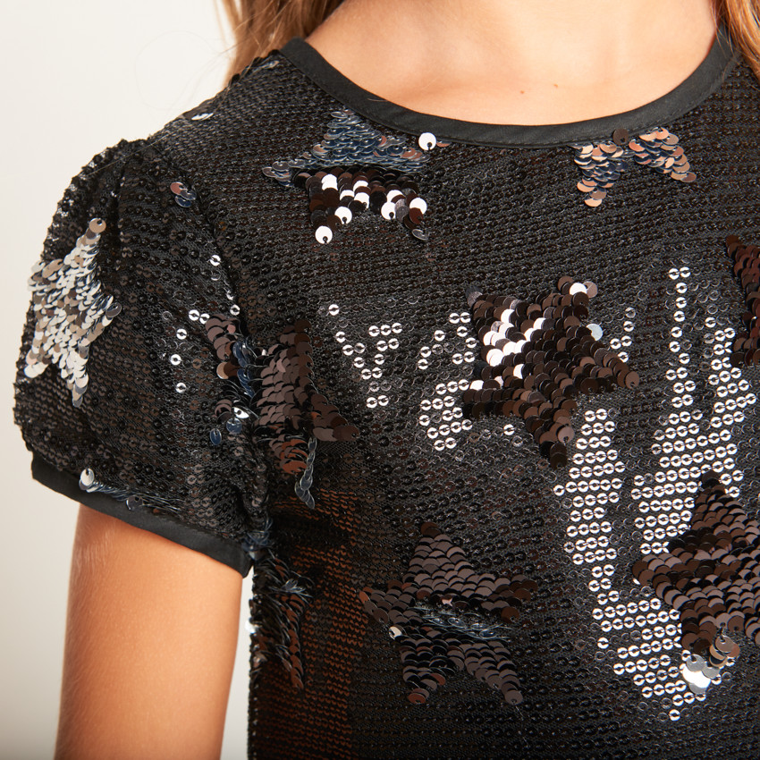 Robe manches courtes en sequins avec motif étoile pour fille  