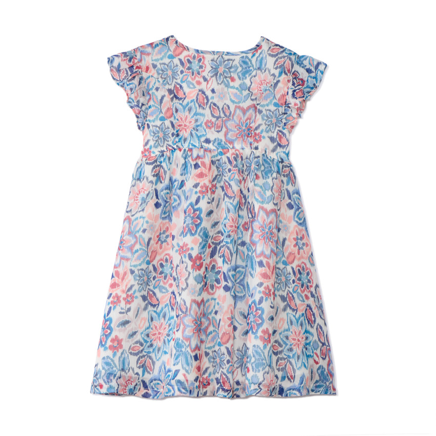 Korte mouwen jurk met ruches en bloemenprint voor meisjes 