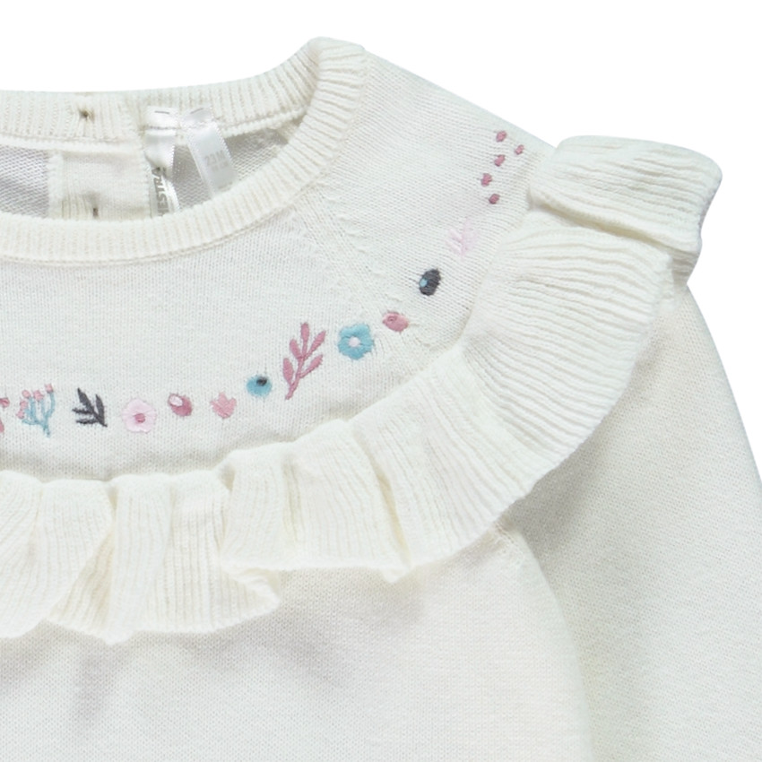 Pull volanté en tricot brodé pour bébé fille 