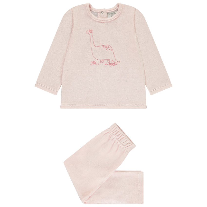 Set pyjama long en velours print dino pour bébé fille 