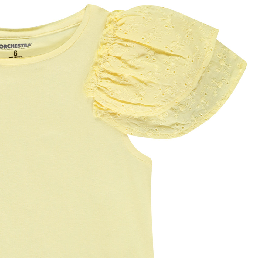 T-shirt manches courtes brodées et volantées pour fille 