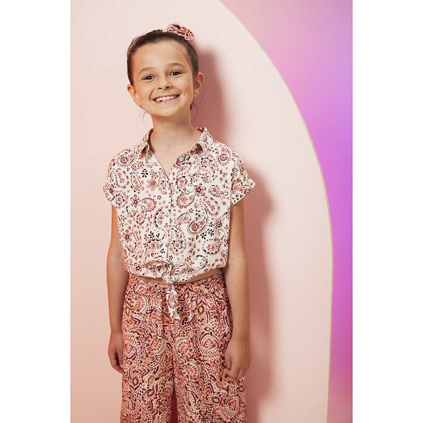 Chemise manches courtes forme boîte imprimé fantaisie pour fille 
